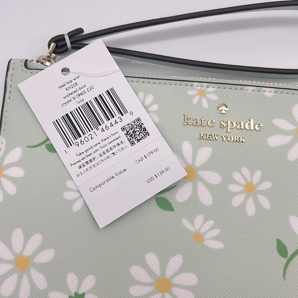Kate Spade Lucy Day Tripper Daisy Medium L-Zip Wristlet Green White
